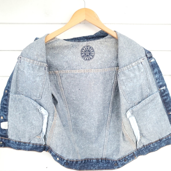 Vintage 80's Levi's Galactic Spotted 4 Pocket Frayed Denim Vest M - Picture 9 of 16